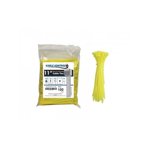 Kable Kontrol Cable Tie, 11 in L, 3-3/16 in Max Bundle Dia., Yellow, Nylon 6/6, 50 lb Strength, 100 PK CT511FL-YL-100 - main
